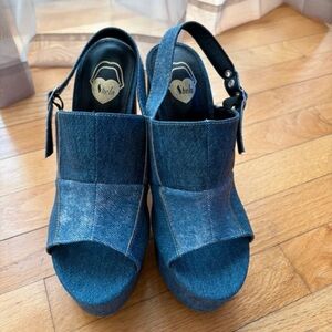 SHEIN Dark Denim Platform Slingback Sandals